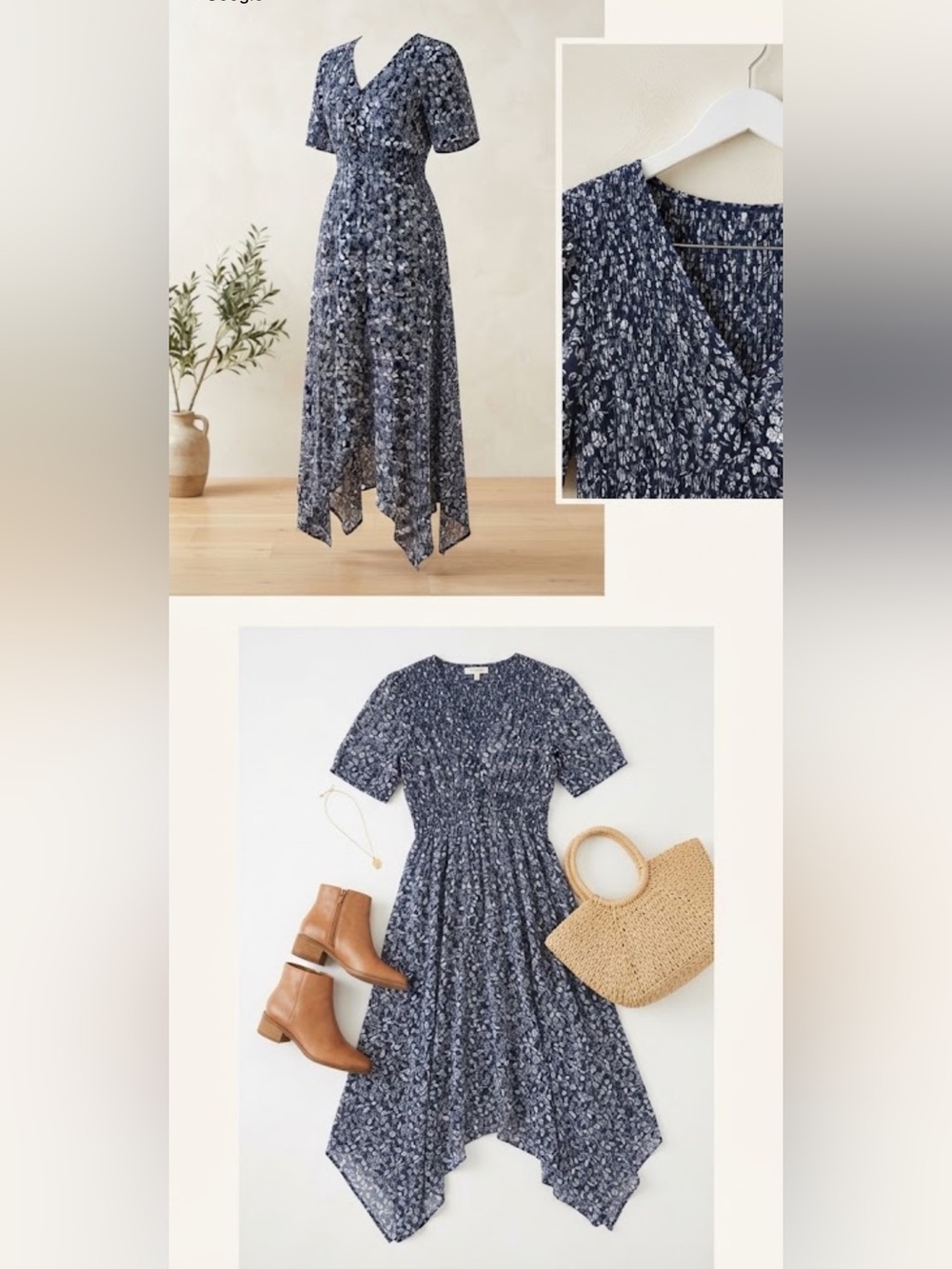 Hayden Los Angeles Navy Blue Ditsy Floral Maxi Dress Boho Cottagecore Smocked